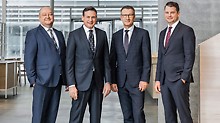 As of January 1, 2018, the Group Management of three managing directors, will be extended by Dr. Rudolf Huber a Chief Executive Officer (CEO) and thus, from this date on, consists of four persons.
Fra 1. januar 2018 blir styreledelsen på tre utvidet med Dr. Rudolf Huber a Chief Executive Officer (CEO). (fra venstre) Leonhard Braig, Alexander Schwörer, Dr. Rudolf Huber and Dr. Fabian Kracht