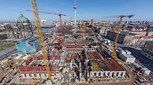 For the reconstruction of the Humboldt Forum in Berlin, Germany, the contractor used PERI MAXIMO. The wall formwork system allowed safe and cost-effective construction of the vertical reinforced concrete components.