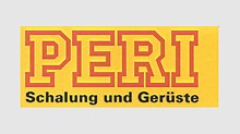 The PERI logo is adjusted: The words "Schalung und Gerüste" (formwork and scaffolding) become more pronounced against the yellow background and they also remind of the first black-yellow PERI logo.