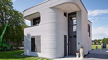 An exterior view of the 3D printed house in Beckum.