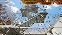 Grain Silo near Parma, Italy - Safe and convenient: PERI UP Rosett Flex Steel alternating staircases with 1.00 m step widths and separate landings.