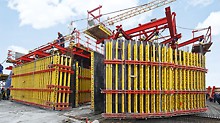 Evolution Tower, Moscow, Russia - VARIO girder wall formwork for the core walls climbed with help of the ACS self-climbing system in regular weekly cycles with 4.30 m concreting cycle heights.