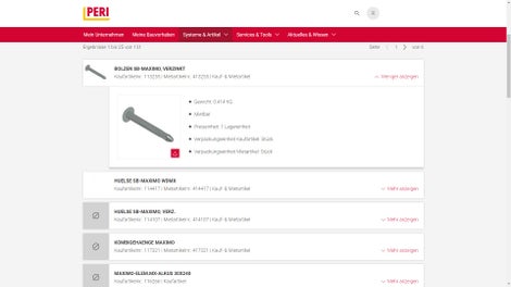 Pregled proizvoda pruža uvid u celokupan PERI asortiman. Fotografije artikala i podaci o težini olakšavaju izbor i upotrebu.