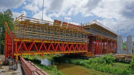 Optymalne podparcie mostu MS6 kratownicami PERI HD nad nurtem rzeki Drwęcy, Droga-S7 Odcinek Miłomłyn-Olsztynek, Ostróda