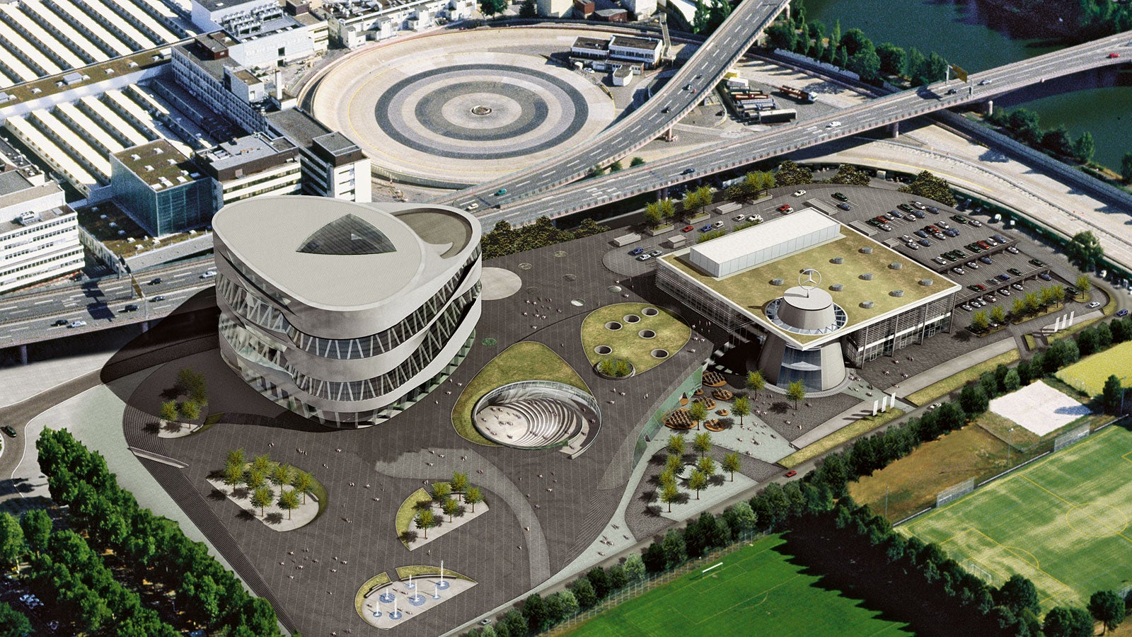 奔驰汽车博物馆建筑模型。