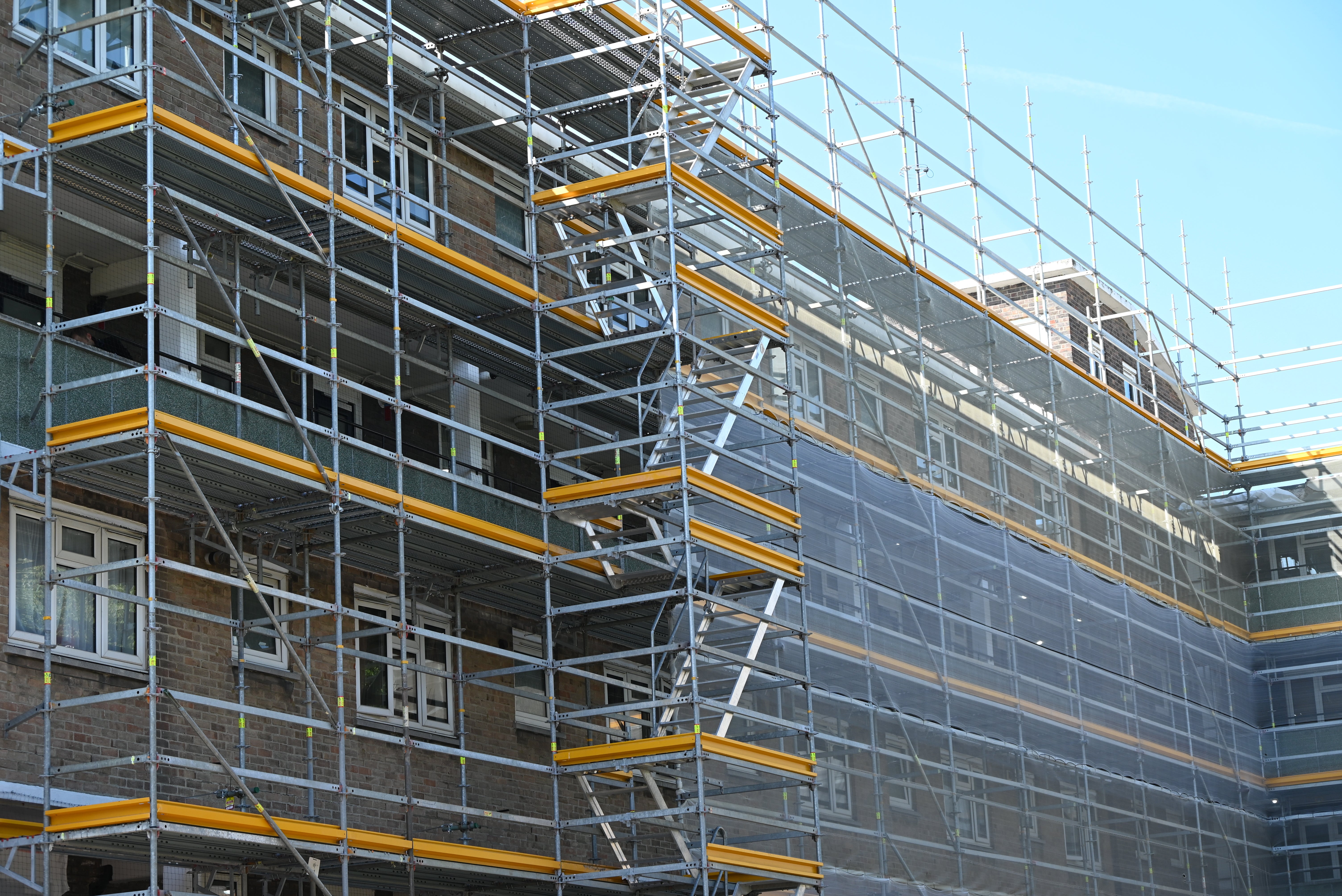 Scaffolding installation is complete, which will enhance the council-owned estate's carbon-neutral credentials.