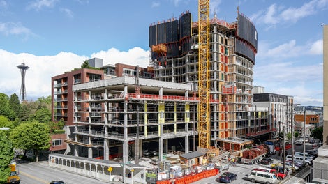 The system offers considerable savings in labor and cycle time, with just two walers per form instead of three, and a minimal number of anchors – only two per bracket.