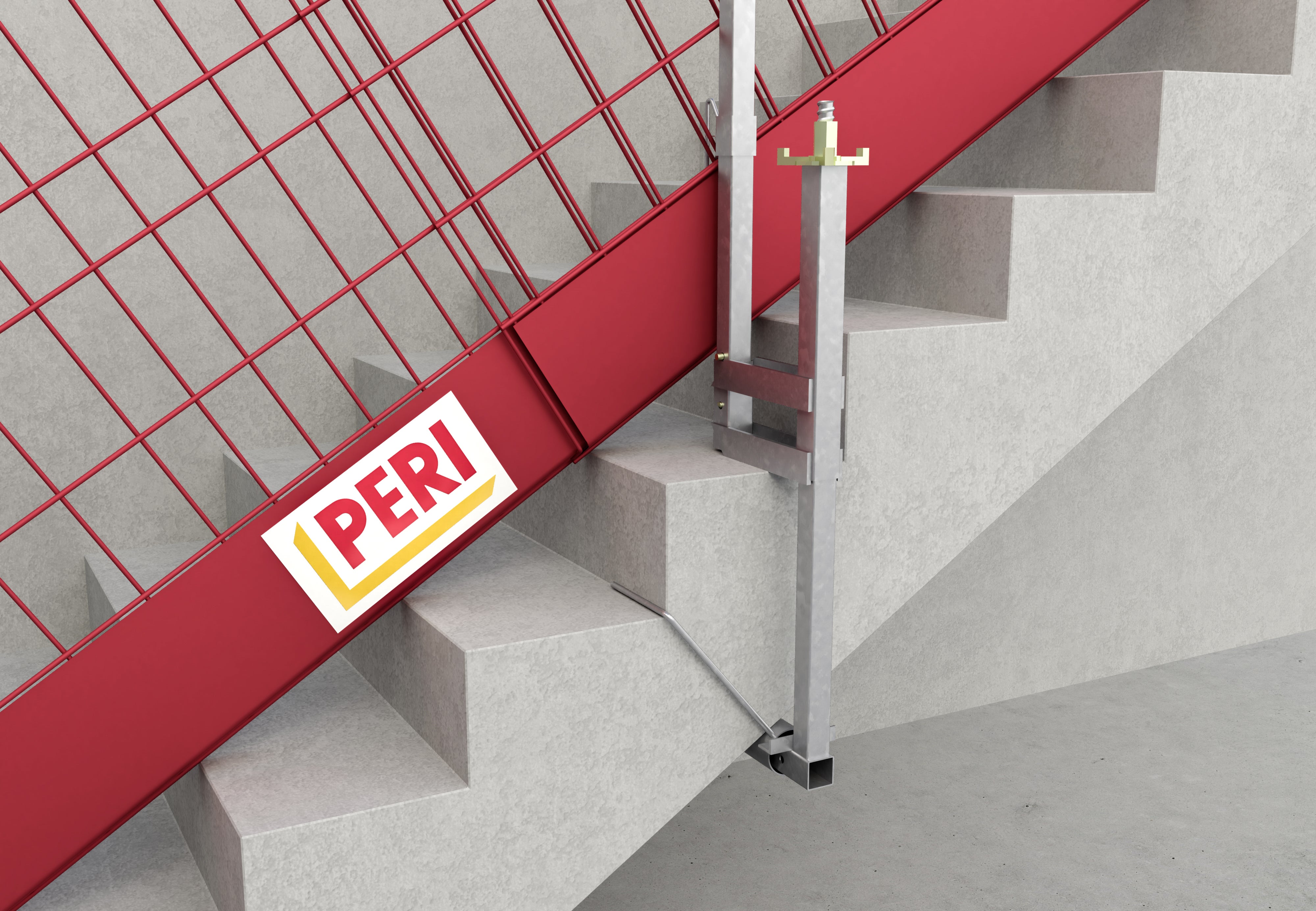 Die Treppenbefestigung und Pfosten mit verstellbaren Verbindern ermöglichen die Installation der Netze in geneigter Position.