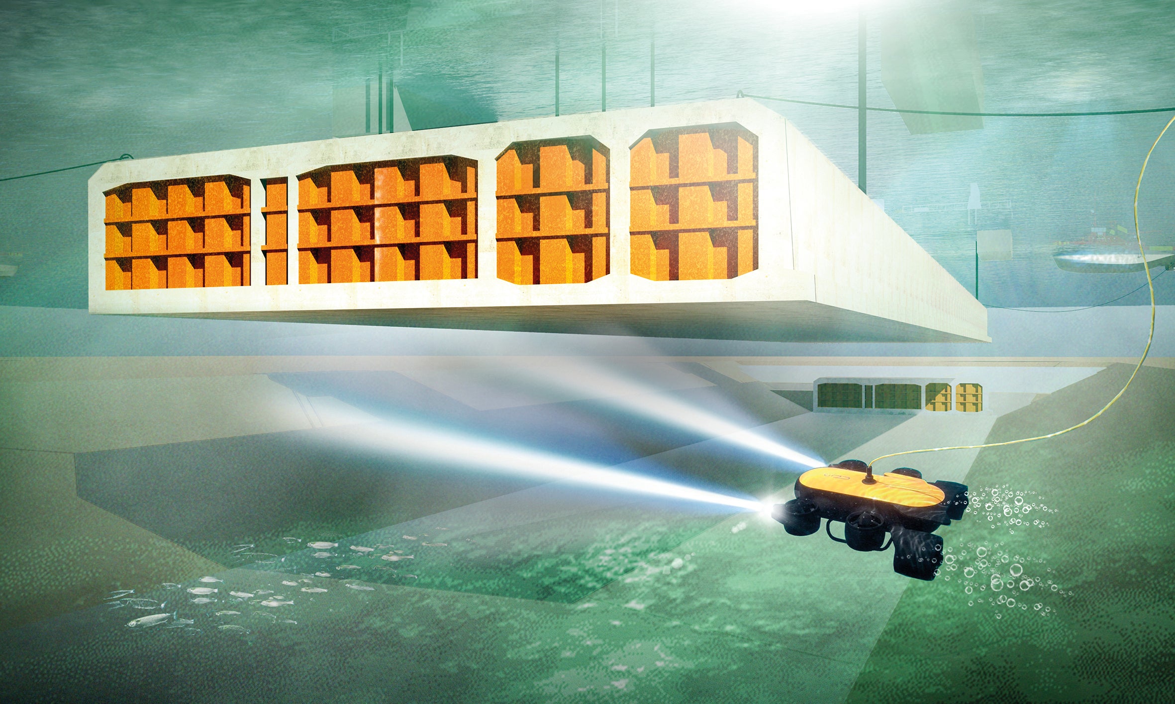 Tunneli elementide sukeldamise ja ühendamise visualiseering. <br/>(Illustratsioon: Femern A/S)<br/>