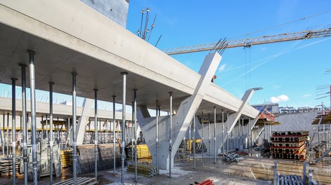 Widok słupów rozgałęzionych oraz niskiej części dachu.