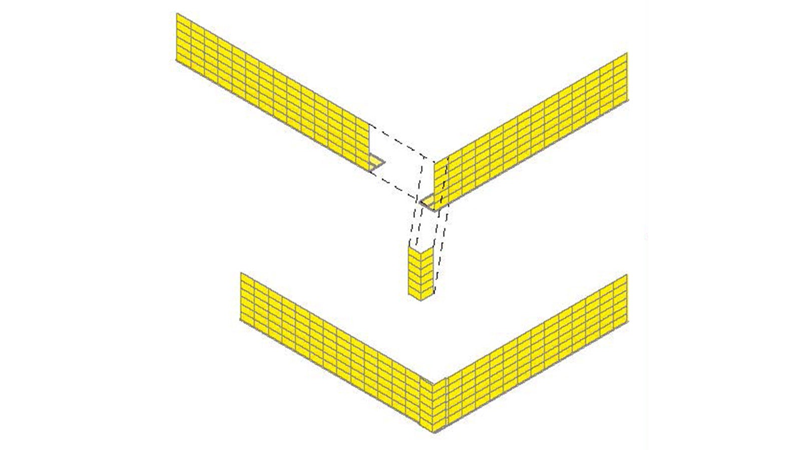 Pecafil hjørneseksjoner med L-formet forskaling. Skyv og bind L-elementer sammen. Fest den bøyde hjørnevinkeldelen til L-elementer med overlapping. (Foto: Max Frank)
