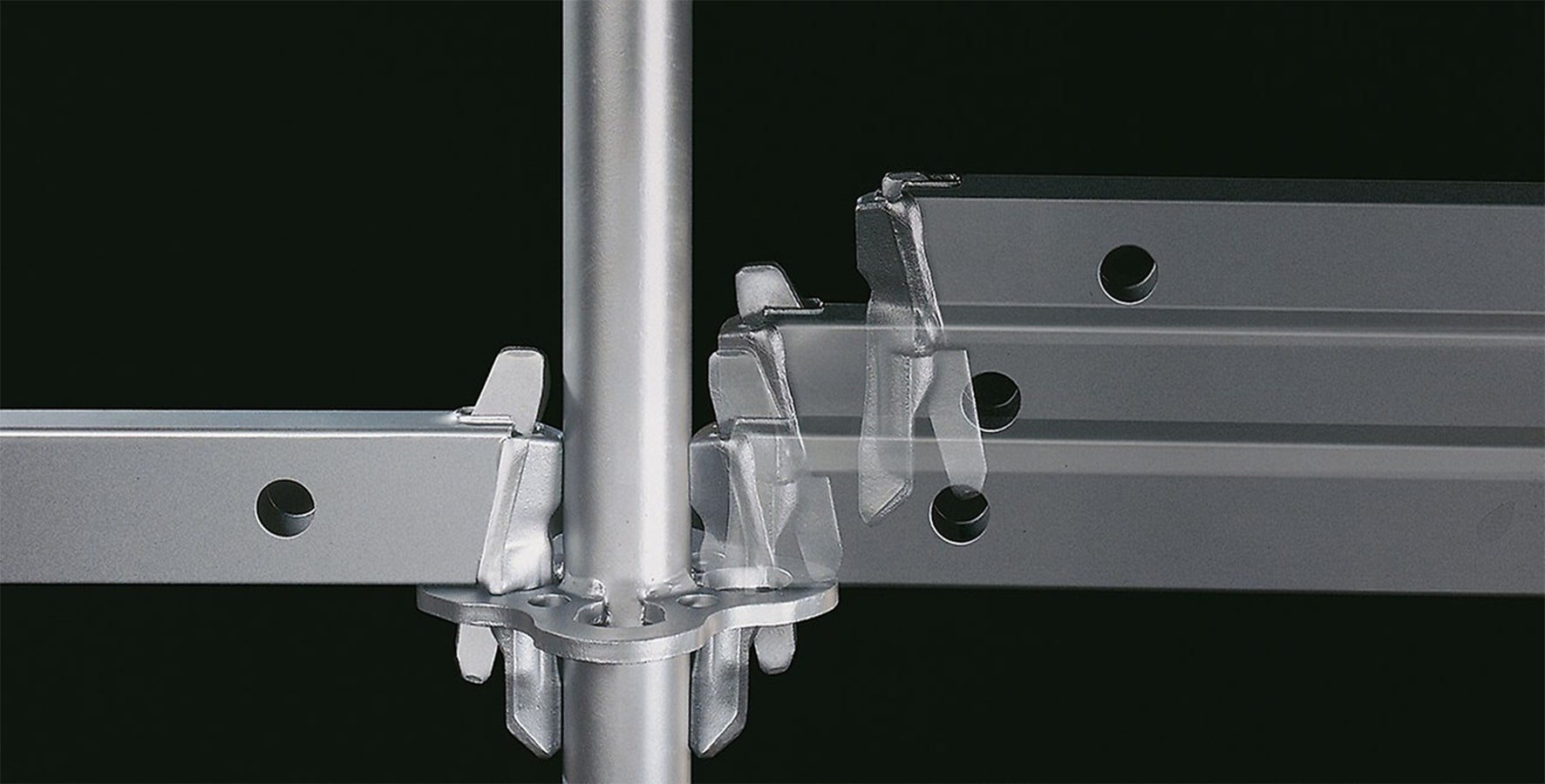 "Gravity Lock"<br/>Podczas montażu głowicy rygla w rozecie klin blokuje się pod wpływem siły ciężkości.