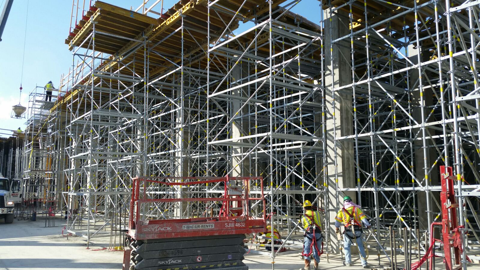 After the tables are attached they stay with the shoring towers for the rest of the project
