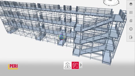 Die PERI Extended Experience App (XR) stellt das in PERI CAD geplante 3D-Gerüstmodell auf Tablet oder Smartphone digital bereit.