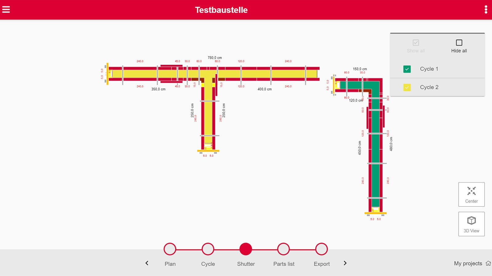 Layout in step Shutter: Calculated shuttering in 2D-View.