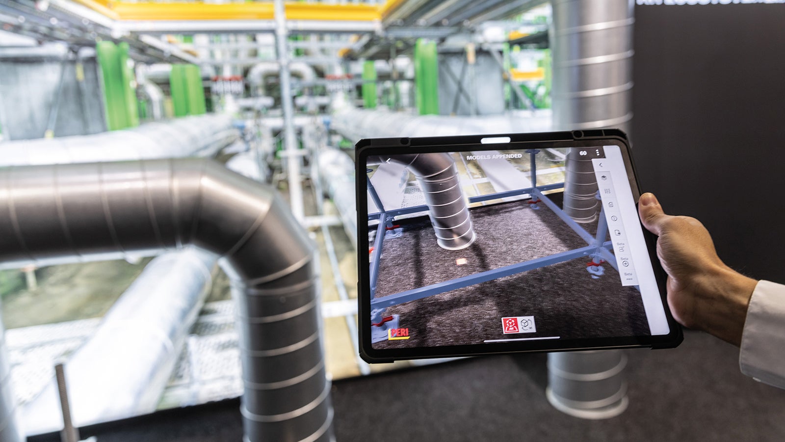 PERI Extended Experience äpiga liigub raketiste ja tellingute 3D visualiseerimine uuele tasemele ja optimeerib kommunikatsiooni, turvalisust ja efektiivsust ehitusplatsil. <br/>(Foto: PERI SE)<br/>