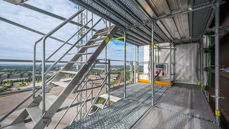 Die PERI UP Gerüstlösung vereint eine geometrische und statische Anpassungsfähigkeit mit einer hohen Sicherheit bei Montage und Nutzung.