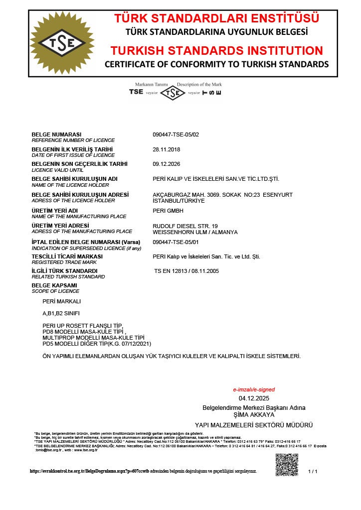 TS EN 12813 Yük Taşıyıcı Kuleler 
