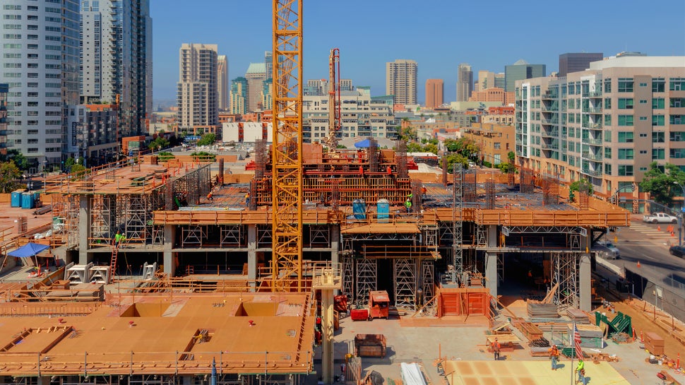 A new 34-story residential tower is under construction at Park Boulevard and Market Street in downtown San Diego, Calif. The new residential tower and an adjoining four-story facility mark the expansion of the University of California, San Diego, into the city’s East Village neighborhood. 