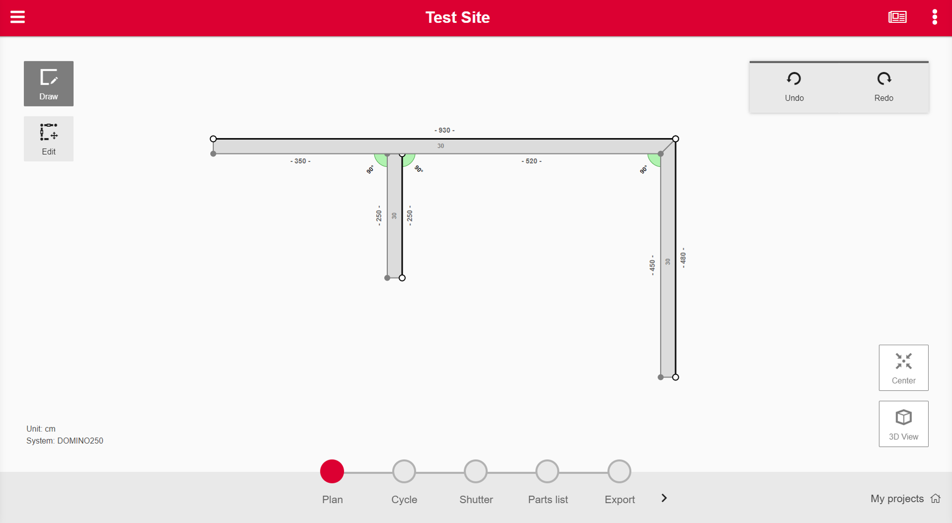 Planned layout in step plan: First step – Enter your layout.<br/>