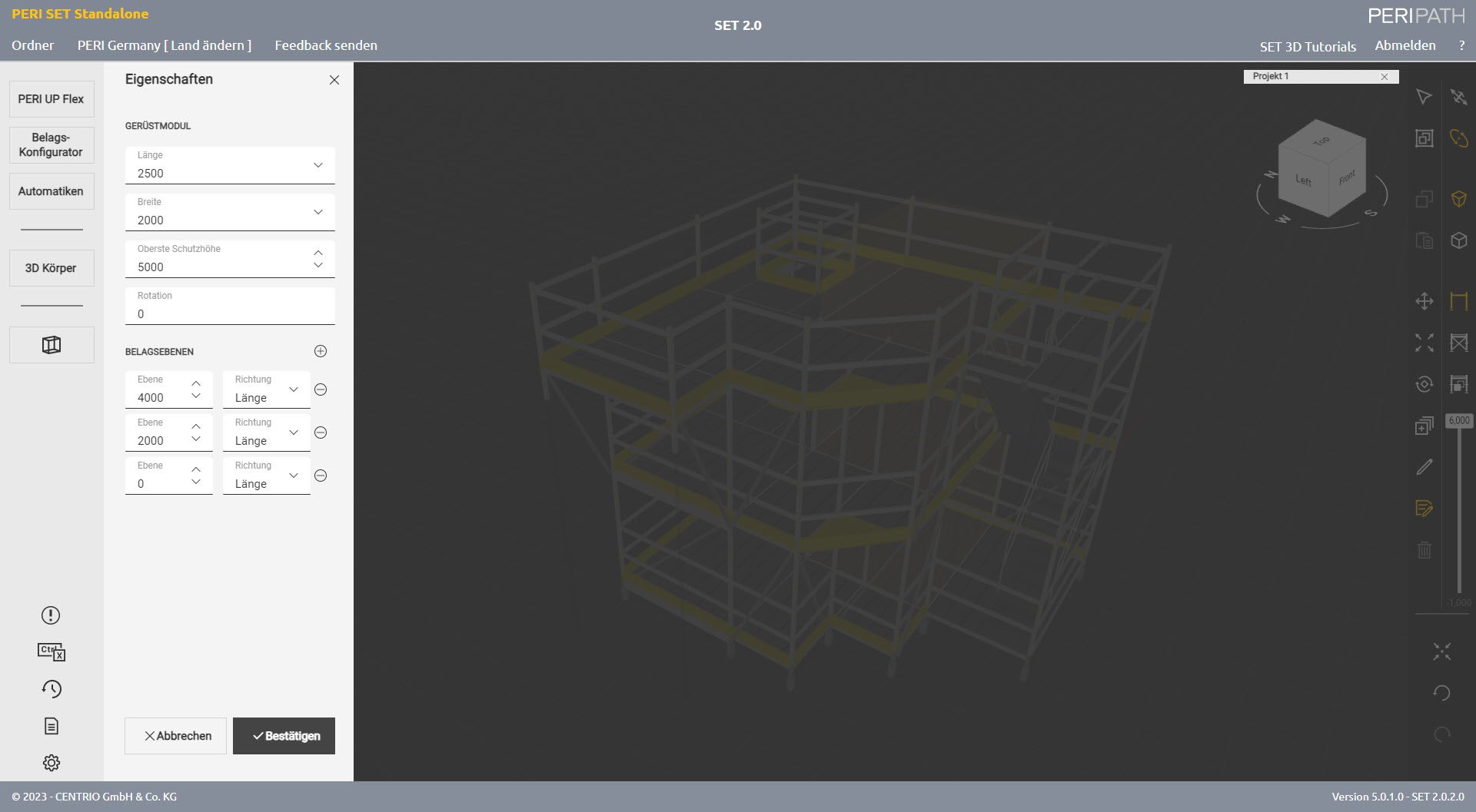 Using the properties function, the essential properties of the individual scaffolding units can be quickly identified and easily adjusted if necessary.