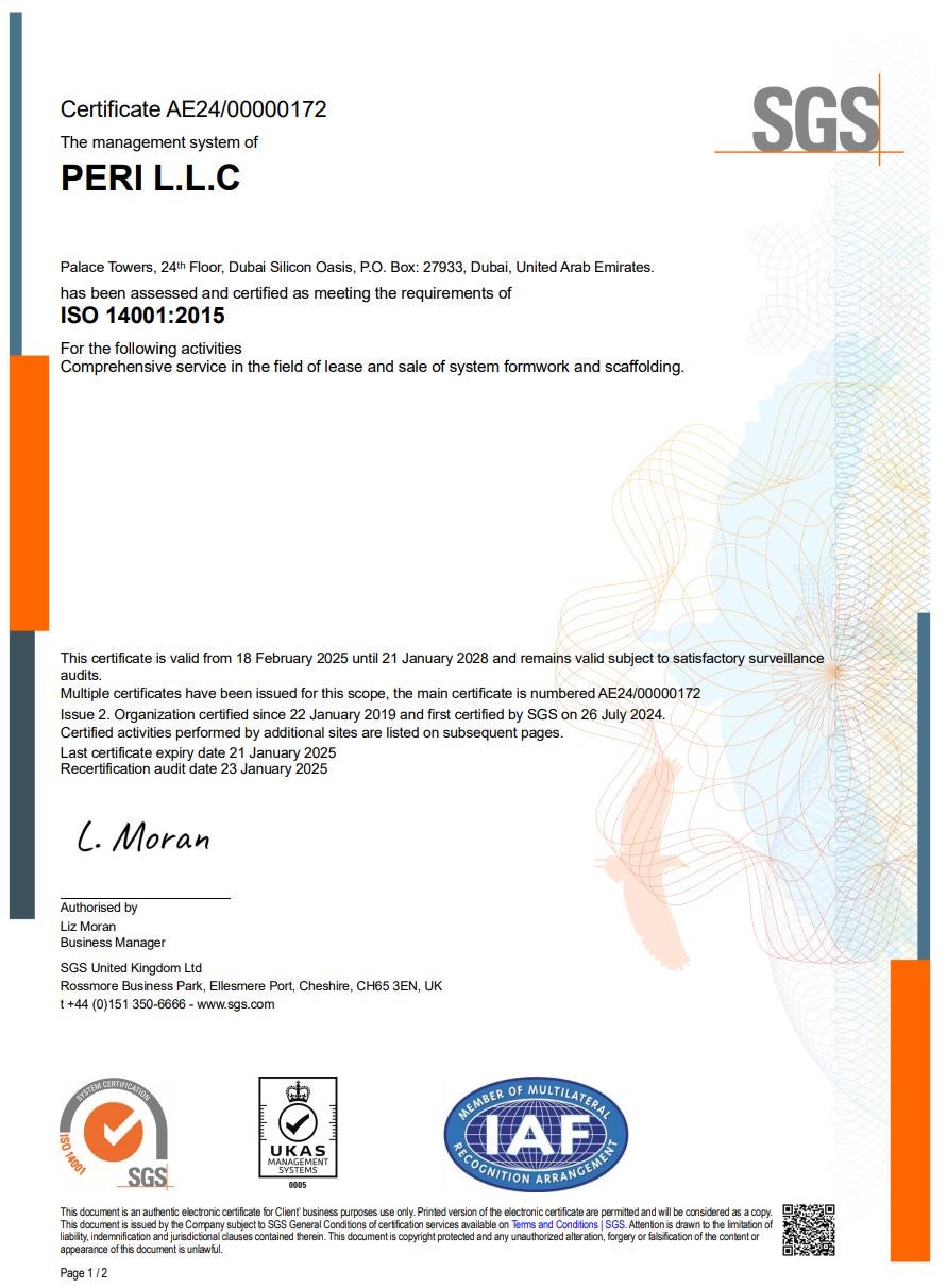 PERI LLC -ISO 14001-2015 Environmental Management System