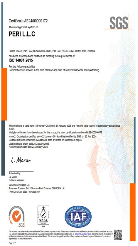PERI LLC -ISO 14001-2015 Environmental Management System