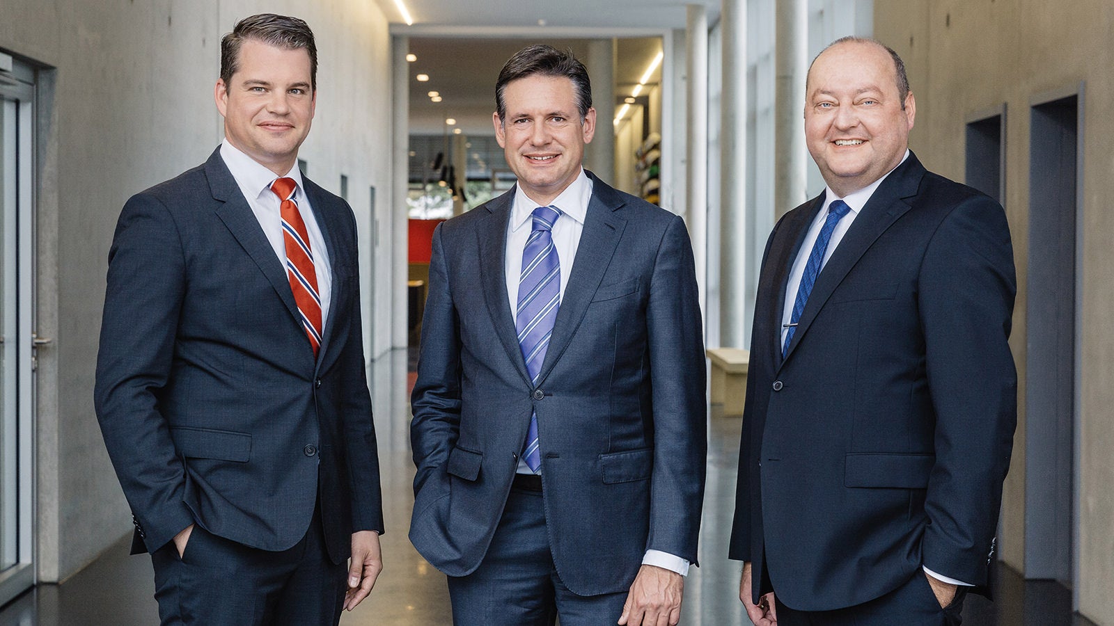 The PERI Group Management announced a 13 % increase in turnover at the start of 2016 compared to the previous year: 7,700 employees worldwide generated a turnover totalling EUR 1.3 billion. Pictured from left: Dr Fabian Kracht (Managing Director Finance and Organisation), Alexander Schwörer (Managing Director Sales and Marketing) and Leonhard Braig (Managing Director Product and Technology).