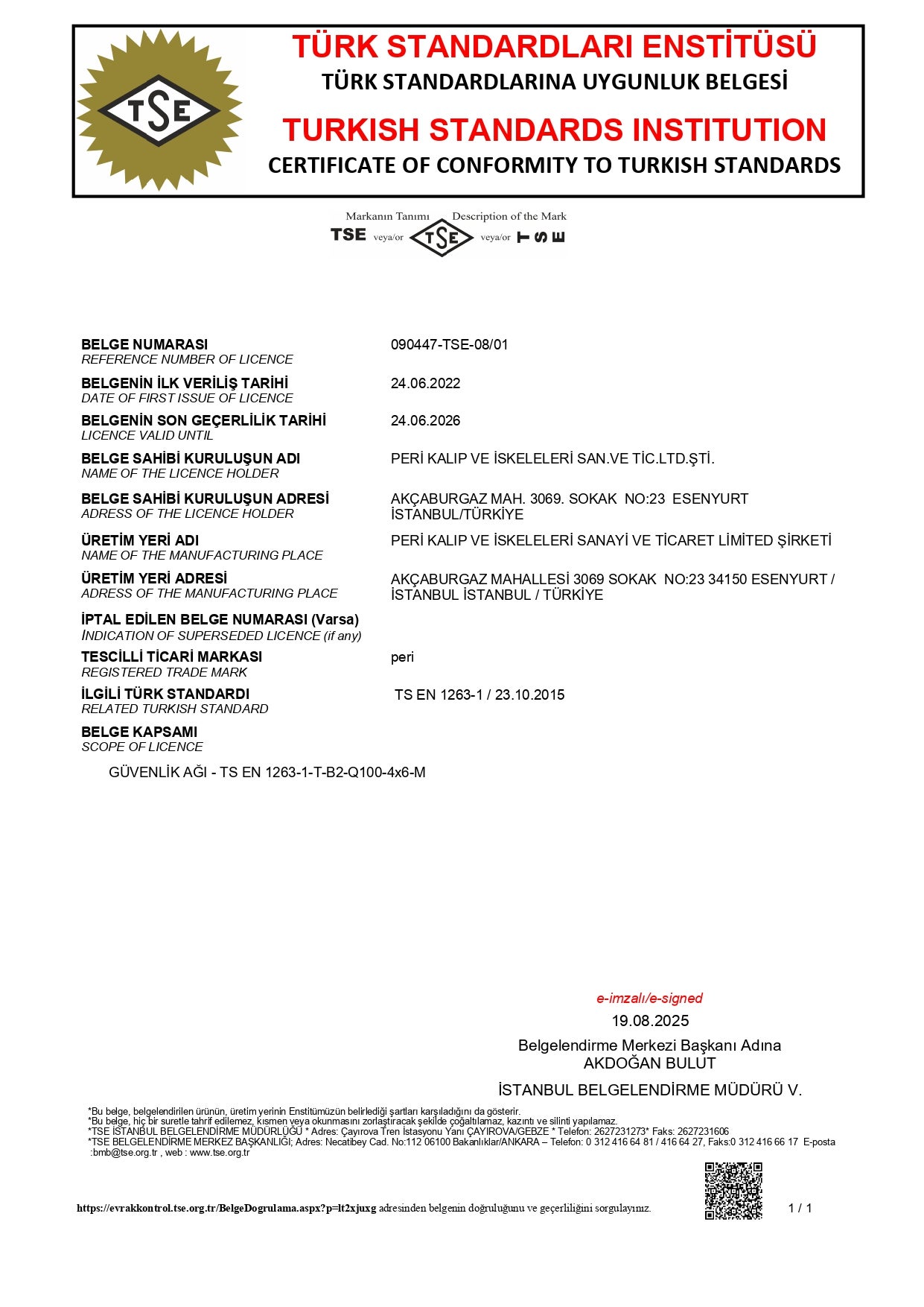 TS EN 1263-1 Güvenlik Ağları