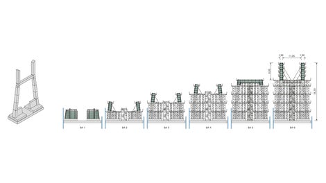 Die Schalung für die Pylonstiele und den Querbalken wurde getragen von einem schrittweise mitwachsenden PERI&amp;nbsp;UP Trag- und Arbeitsgerüst.