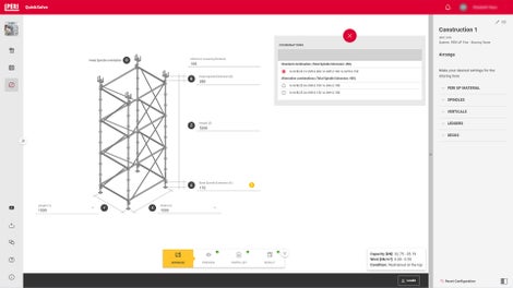 Das Planungstool ermöglicht Ihnen die Erstellung von Standardkonfigurationen für Traggerüste mit verschiedenen Systemen. Passen Sie die Abmessungen an, wählen Sie verschiedene Materialoptionen und überprüfen Sie die Tragfähigkeit, um die Nutzung zu maximieren.
