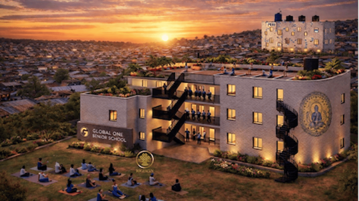 AI generated vision of the new school (Source: Global One Foundation). In the foreground, you see the planned senior school; in the background, there is the already existing primary school.