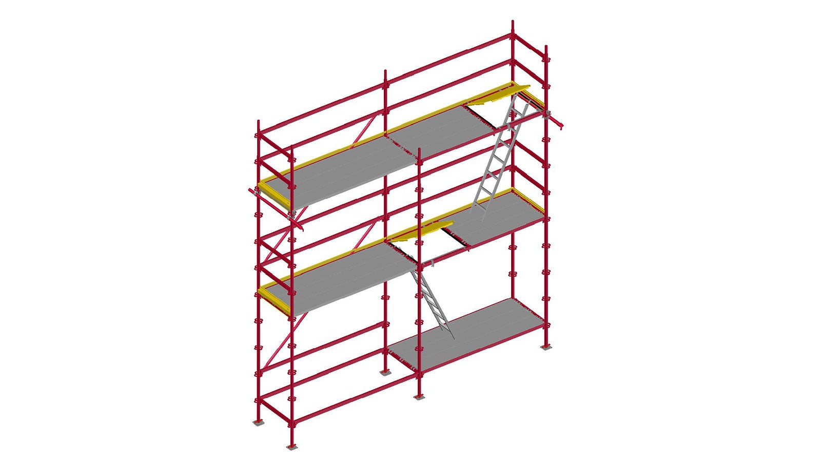 Assembly of the system takes place virtually without couplers whilst the self-locking system reduces assembly time.
