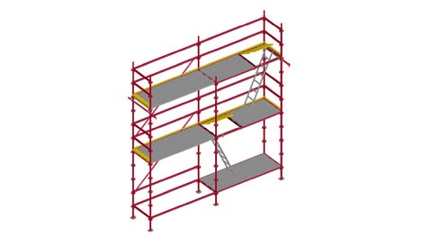 Assembly of the system takes place virtually without couplers whilst the self-locking system reduces assembly time.