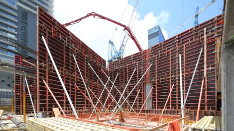 The TRIO Wall Formwork for the deep transfer beam on level nine.
