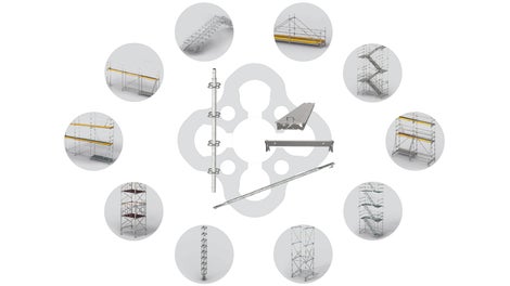 PERI UP core elements (standards, ledgers, ledger braces and steel decks) can be used for the most different types of applications.