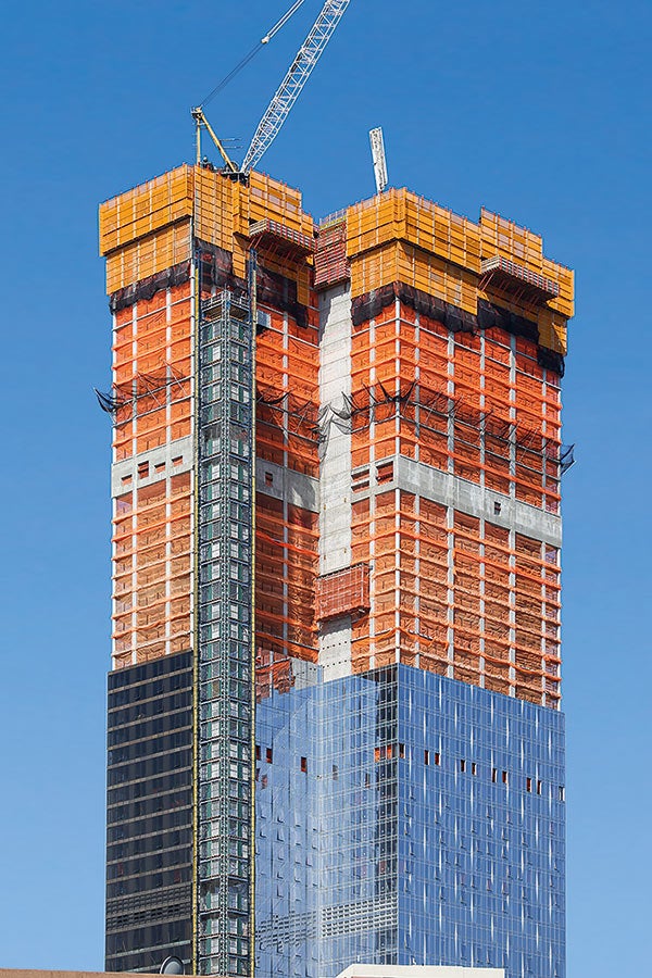 The LPS system contains any construction debris and protects against falling materials. The rail guided screens can be moved hydraulically or by crane.