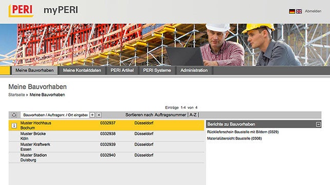 <p>Actual, transparente y disponible las 24 horas. PERI es el primer fabricante de encofrados y andamios que ofrece a sus clientes acceso directo a la informaci&amp;oacute;n que necesitan. Todos los documentos del proyecto est&amp;aacute;n disponibles online en cualquier momento.</p><br/>