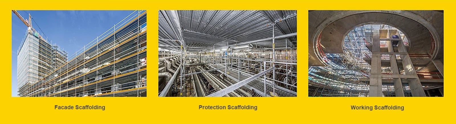 PERI UP modular system scaffolding applications including facade, protection, working, access and shoring 