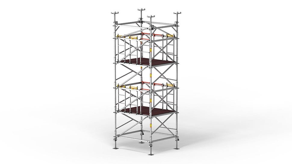 Les niveaux de travail, espacés de 2 m, garantissent un accès aisé à la tour, conformément à la réglementation en vigueur.