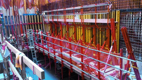 Part of the single-sided climbing formwork system to the shaft lining.