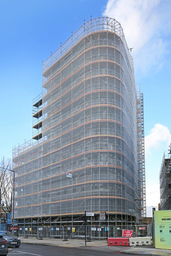 Assemble the next scaffold level from a safe position with no additional fall protection required.
