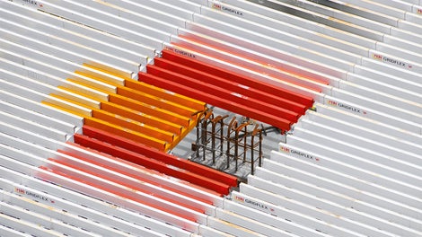 GRIDFLEX系统在长度方向与宽度方向专门设计了不同的补模模块，可搭接在标准的模块上，保证完美地闭合所有楼板平面。 