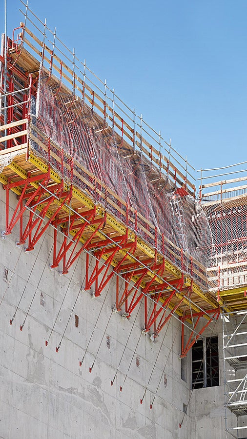 CB 240 framework brackets are connected with TRIO panel formwork to form large-sized climbing formwork units.