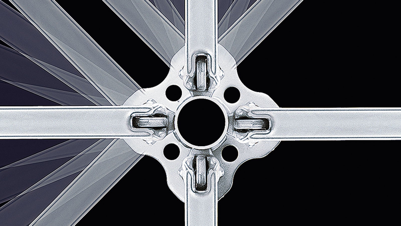 The rosette on the standard allows for connections up to 45°. The nodes at spacings of 50 cm also provide connection possibilities in all directions.<br/>