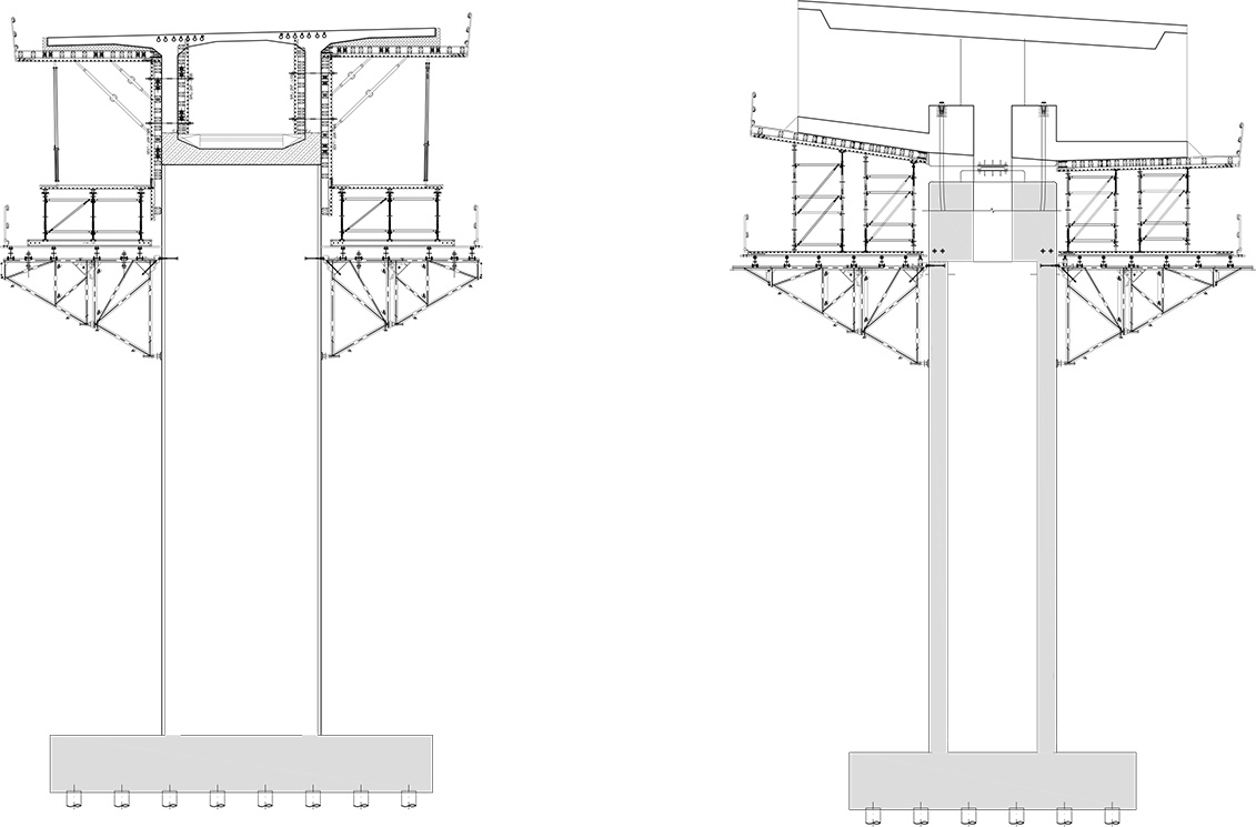חתך המראה את הפתרון ליציקת ראש הפטיש של הניצבים.