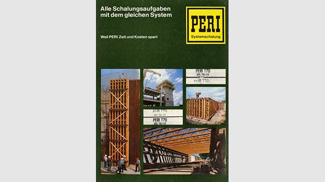 <p>A primeira edição foi distribuída na primeira bauma em 1971 e foi uma pequena sensação: uma obra completa para o mercado de cofragens com fotos coloridas, um conjunto de mesas e instruções de trabalho.</p><br/>