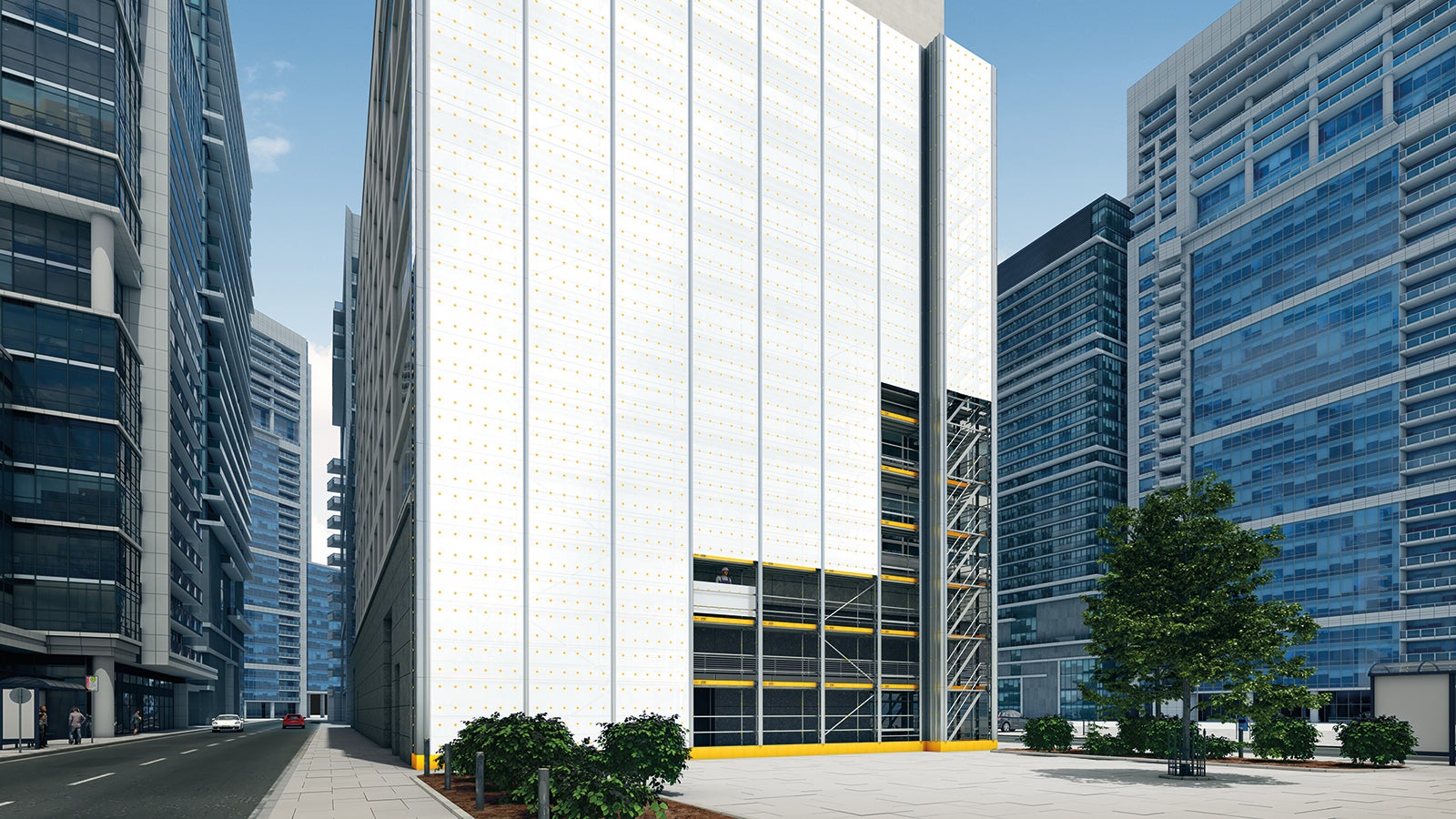 With PERI UP Cladding, PERI presented a newly conceived, versatile enclosure system that is the ideal addition to the PERI UP Scaffolding Kit. With PERI UP Cladding, the scaffold can be enclosed quickly, providing the answer to the ever-increasing demands for weather and environmental protection on construction sites and the need for an attractive external appearance during building refurbishment.