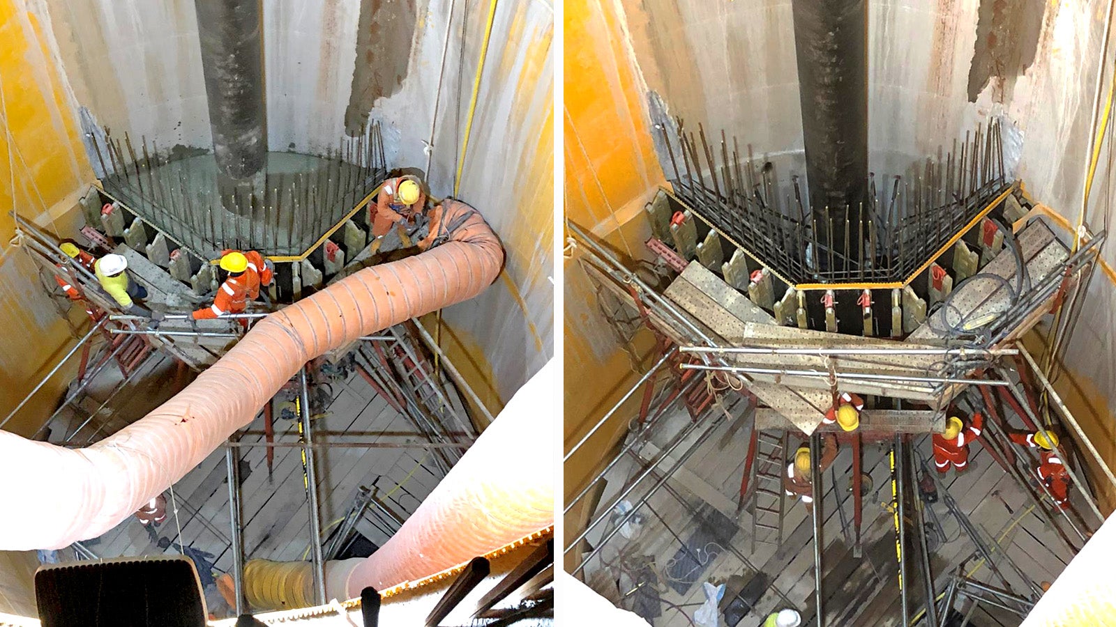 Before (left) and after (right) casting of vortex wall
