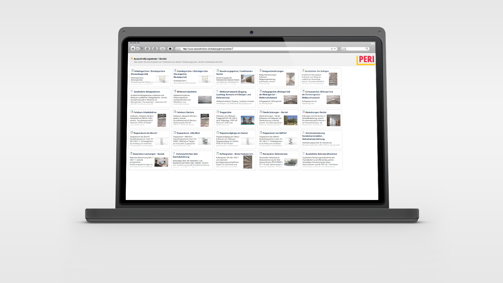 Umfangreiche Ausschreibungstexte für viele PERI UP Gerüstanwendungen